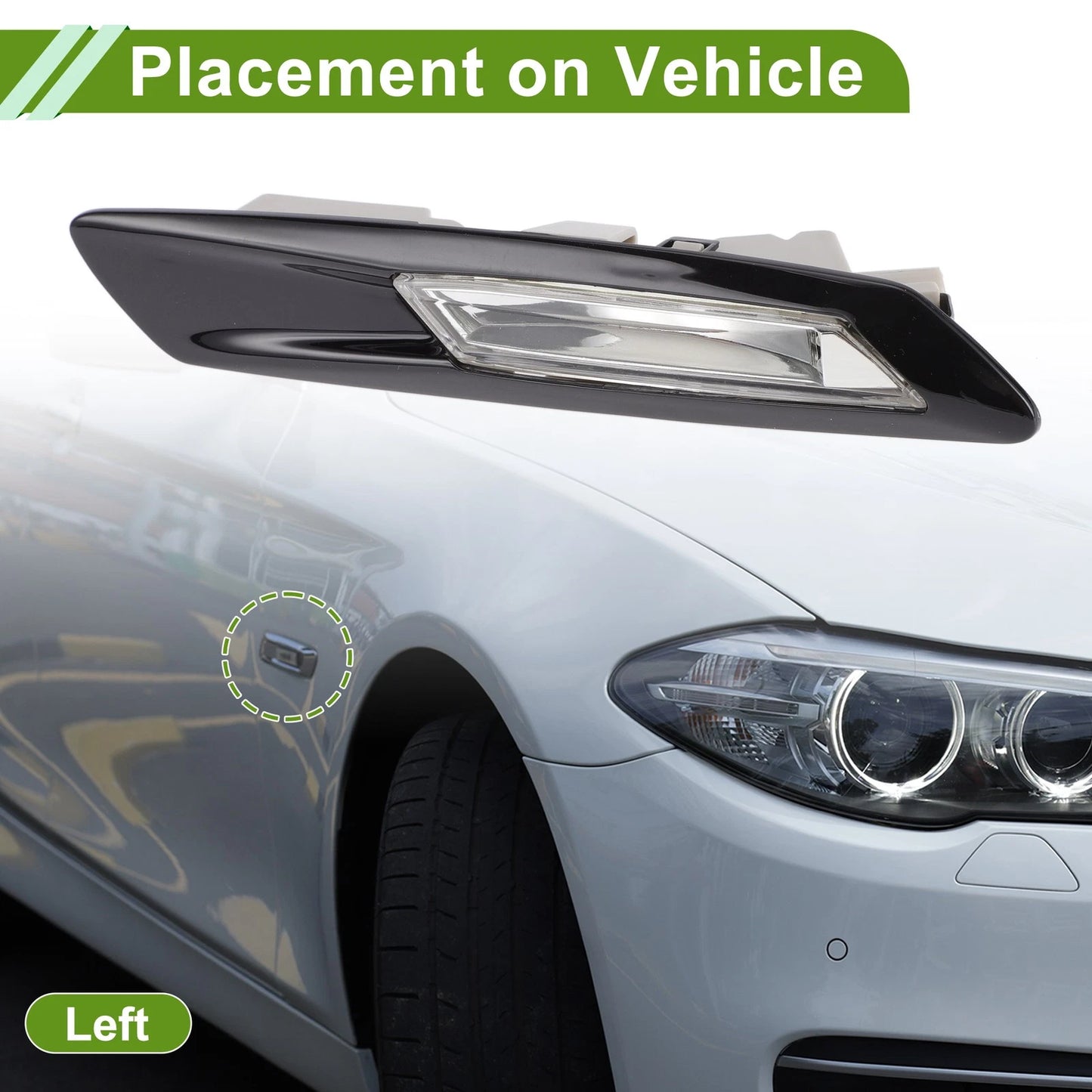 1 Pc Left Side Marker Light Cover for BMW 528i (2011-2016) Black
