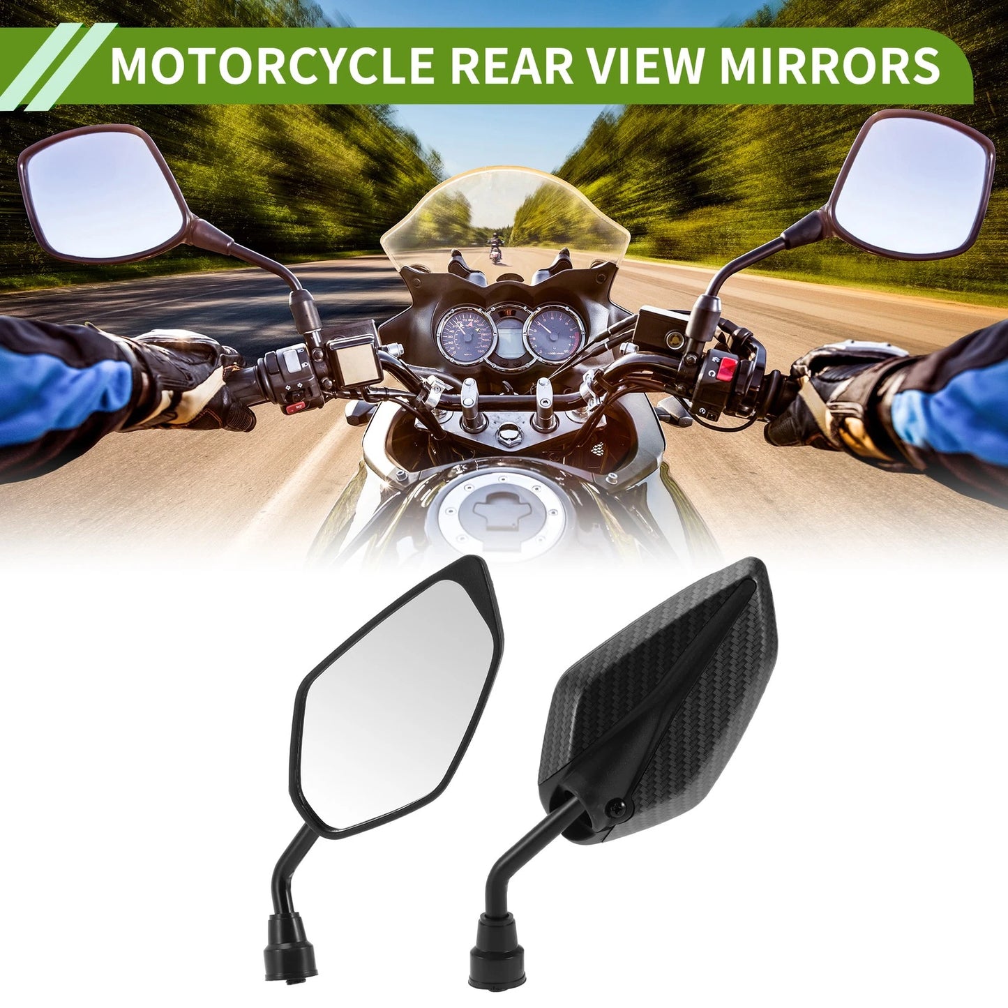 Rear View Mirrors Leaf Shape Carbon Fiber Pattern Black Iron for M10