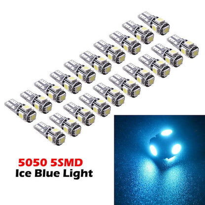 T10 Ice Blue LED Wedge Light Bulbs 2 x 5050 5smd for Car (194, 168, 2825)