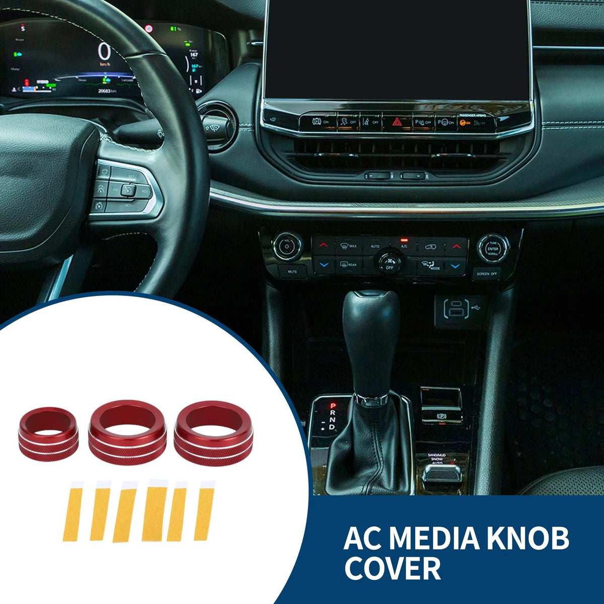 AC Media Volume Tune Switch Knob Cover Ring for Jeep Compass (2021-2023) 3 x Pcs