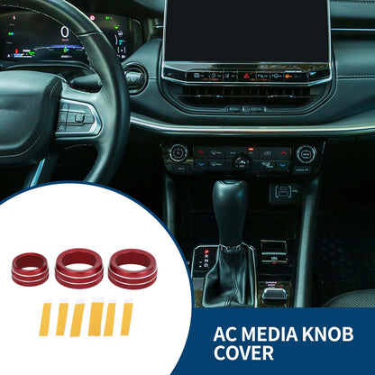AC Media Volume Tune Switch Knob Cover Ring for Jeep Compass (2021-2023) 3 x Pcs