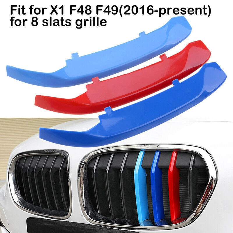 3 Pcs M-Color 8 Slats Front Grill Cover Clips for BMW X1 F48 (2015-2018)