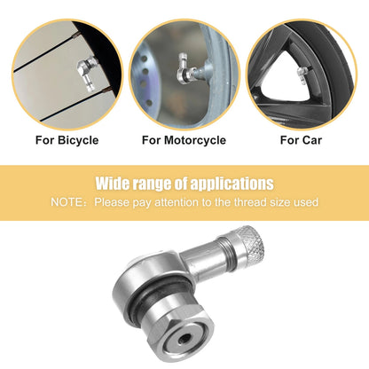Pair 11.3mm Silver Tone 90 Degree Tire Valve Stems Caps for Motorcycle