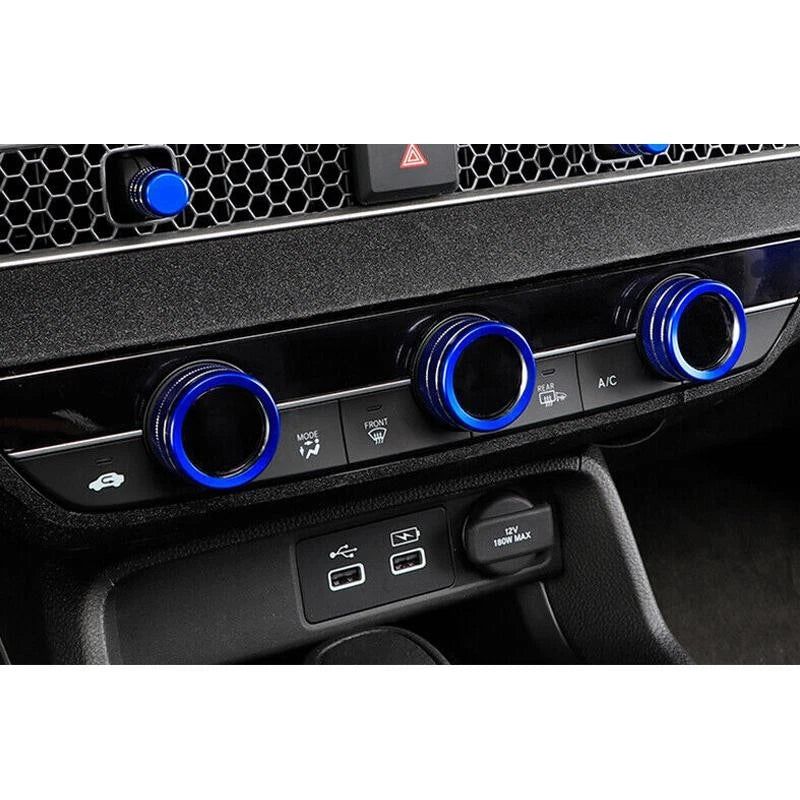 Blue Aluminum AC Climate Control Knob Ring Covers for Acura Integra (2023)