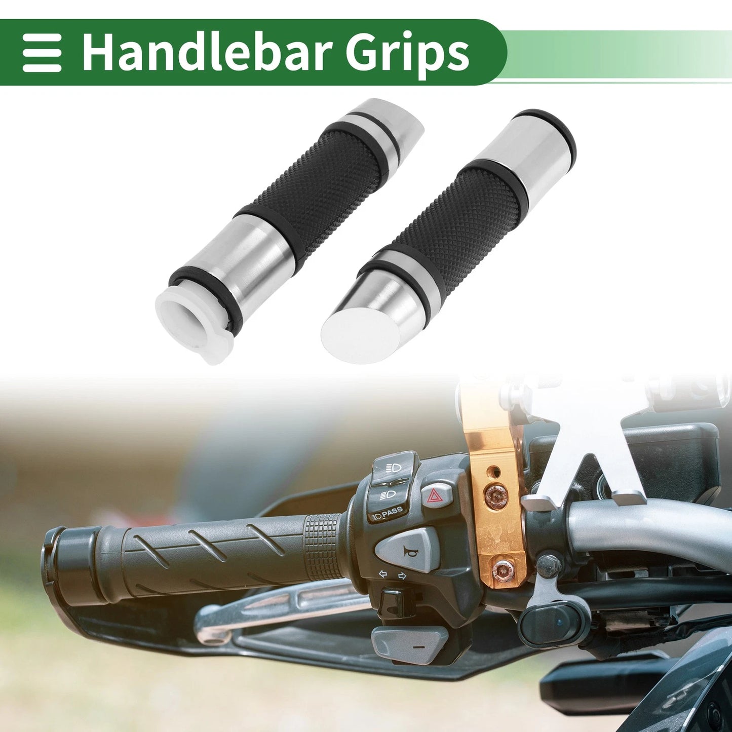 Hand Grips Cover Kit 7/8" 22mm Aluminum Alloy Silver Tone for Motorcycle