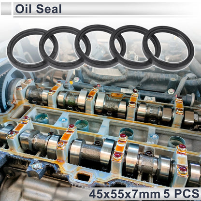 Oil Seal Seal Ring Rotary Shaft Seal NBR Rubber 45x55x7mm Black 5 Pcs
