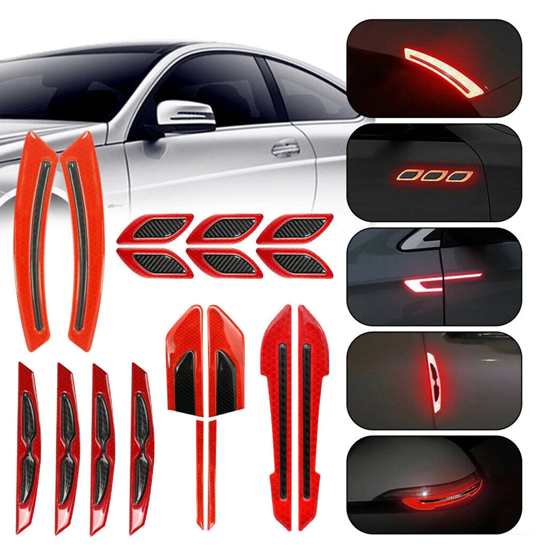 18 Pcs Car Reflective Warning Strip Tape Bumper Decor for Safety