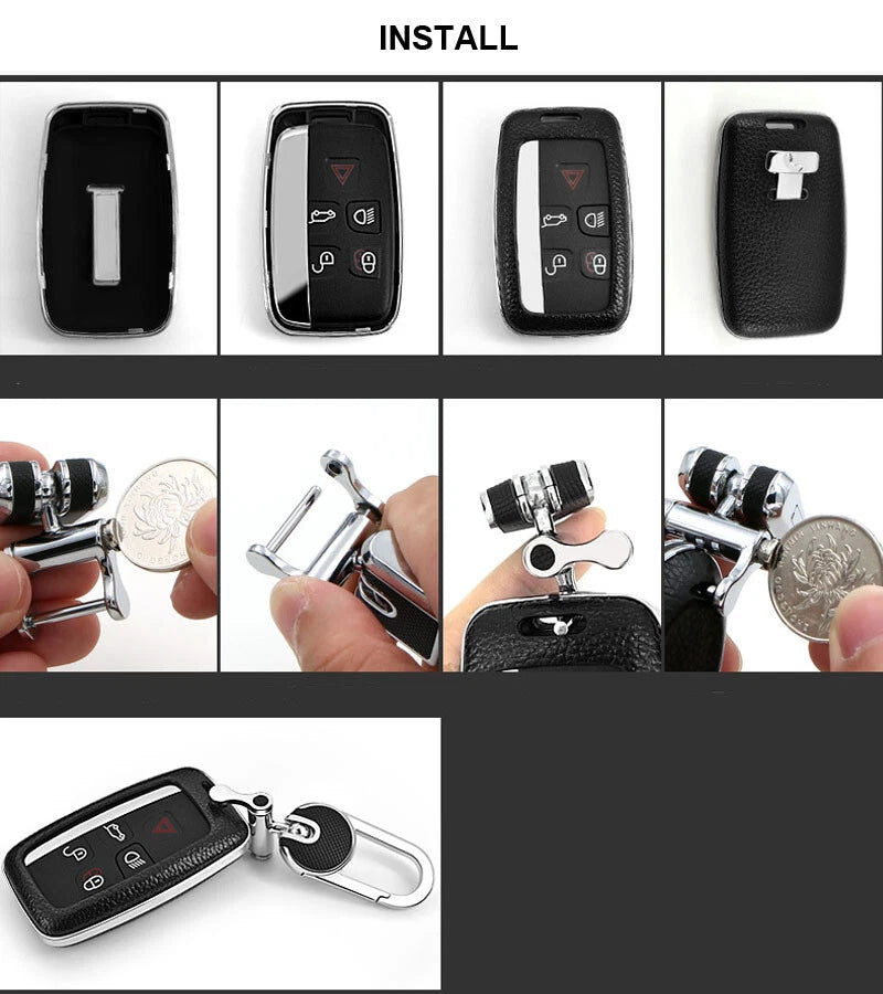 Leather White FOB Key Cover Bag Case Fit For Land Rover LR4 Discovery Sport