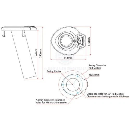 Rod Holder Streamline Series Rotating 15° 316G S/S Flush Mount