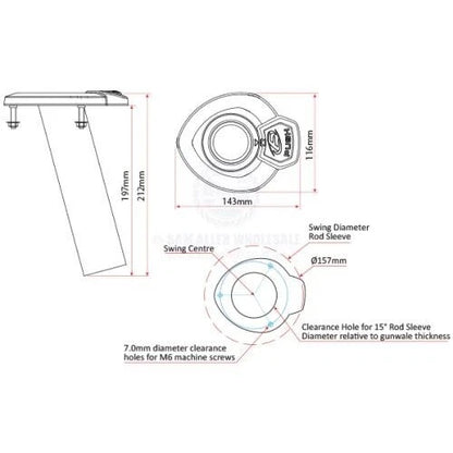 Rod Holder Streamline Series Rotating 15° 316G S/S Flush Mount