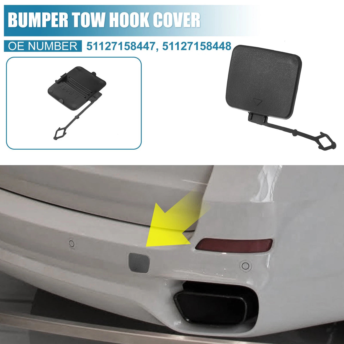 Car Rear Bumper Tow Hook Cover 2 x for BMW X5 (2007-2013) Black