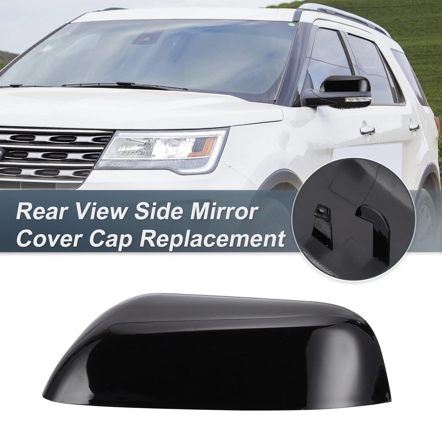 Left Side Rearview Mirror Cover Cap Gloss Black for Ford Explorer (2016-2019)