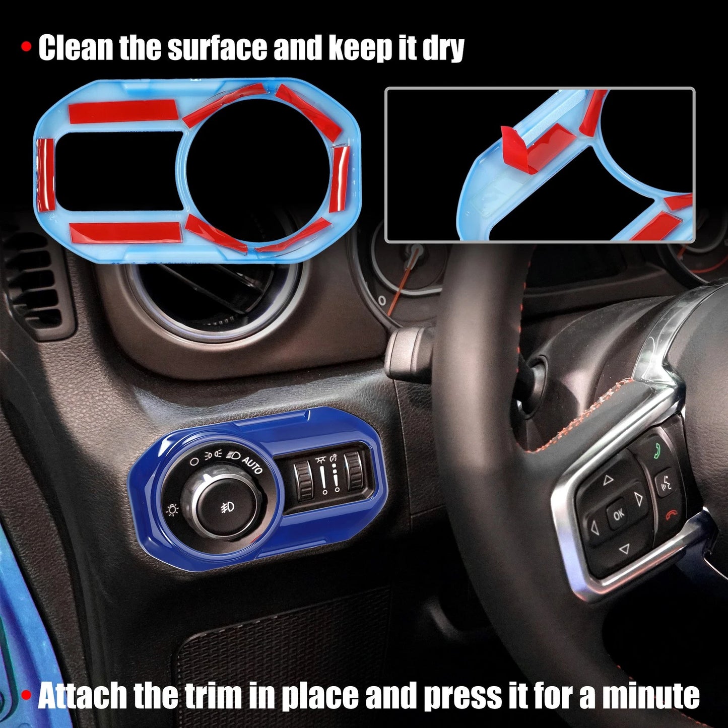 Blue Headlight Switch Button Trim Cover for Jeep Wrangler JL (2018-2023)