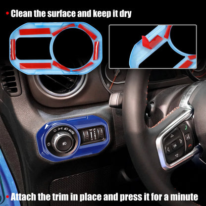 Blue Headlight Switch Button Trim Cover for Jeep Wrangler JL (2018-2023)