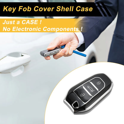 Black Silver TPU Key Fob Shell Cover Case for Peugeot 308 (2007-2014)