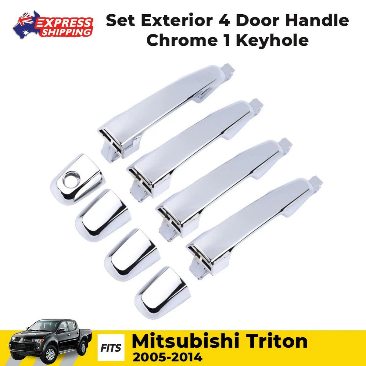 Set 4x Outer Door Handle Chrome Fits 2005-14 Mitsubishi L200 Triton Ute Truck