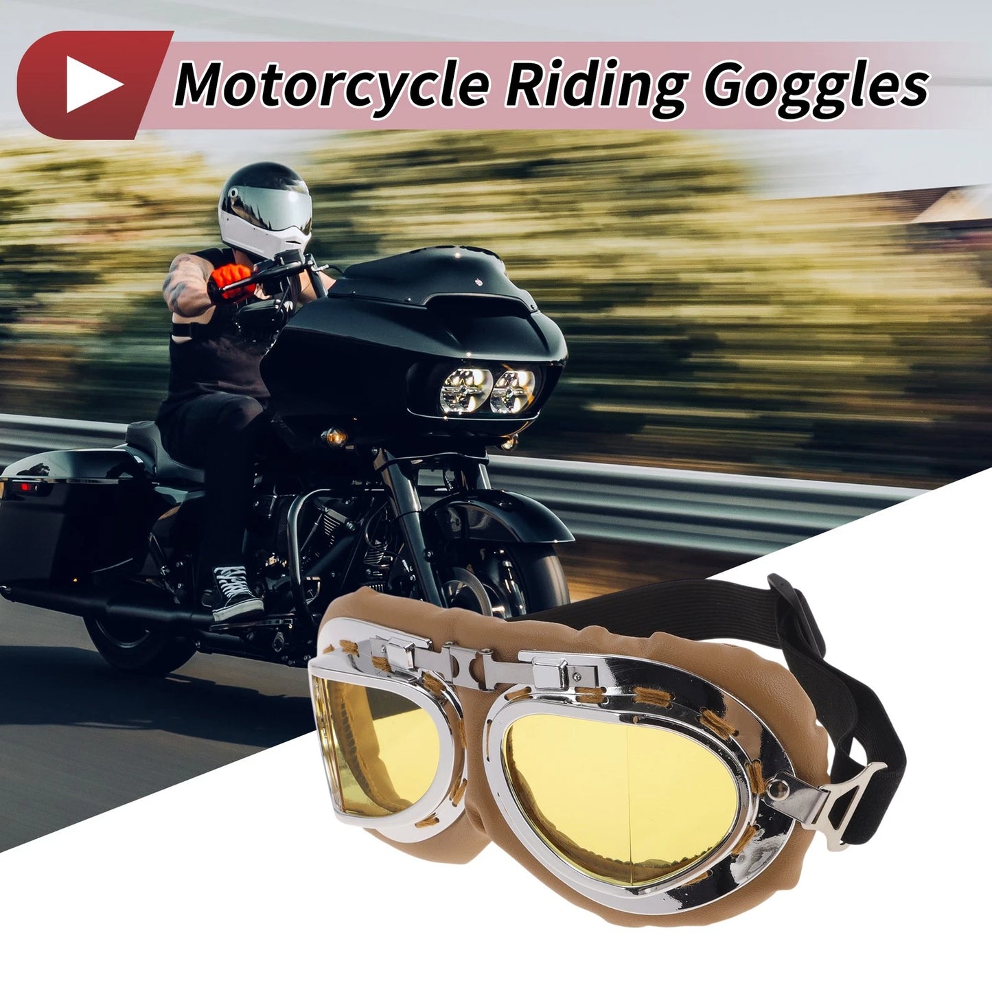 1 Pc Motorcycle Riding Goggles Yellow Lens Brown Frame Sponge for Motorcycle