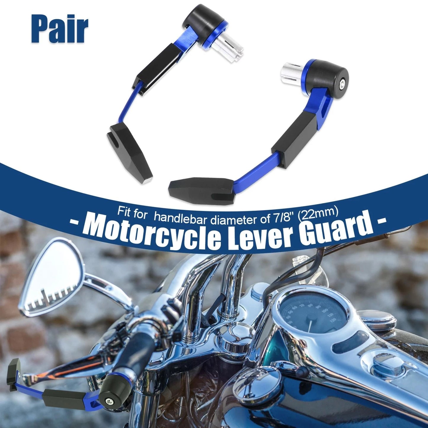 Pair Motorcycle Aluminum Alloy Brake Lever Hand Guard Protector 7/8" 22mm Blue