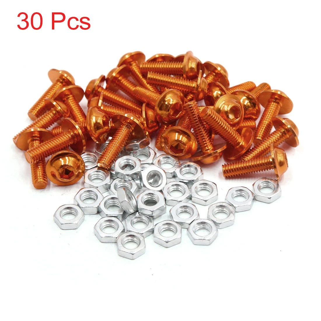 30pcs M6 Orange Aluminum Alloy Hex Socket Head Bolts Screws Nuts for Motorcycle