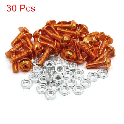 30pcs M6 Orange Aluminum Alloy Hex Socket Head Bolts Screws Nuts for Motorcycle