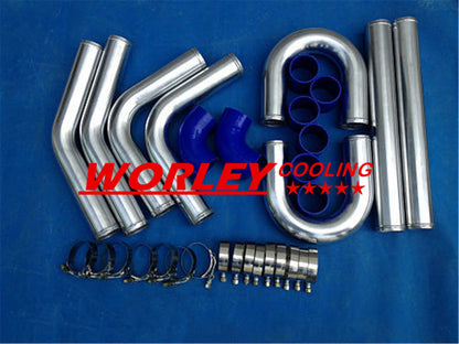 76mm Aluminum Intercooler Turbo Piping + Blue Hose Kits for CA-3