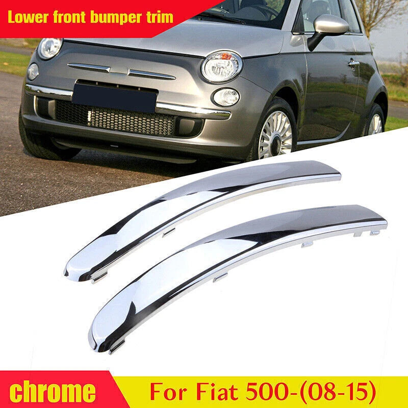 2 x Chrome Front Bumper Upper Grill Moulding Trim Cover for Fiat 500 (2007-2015)