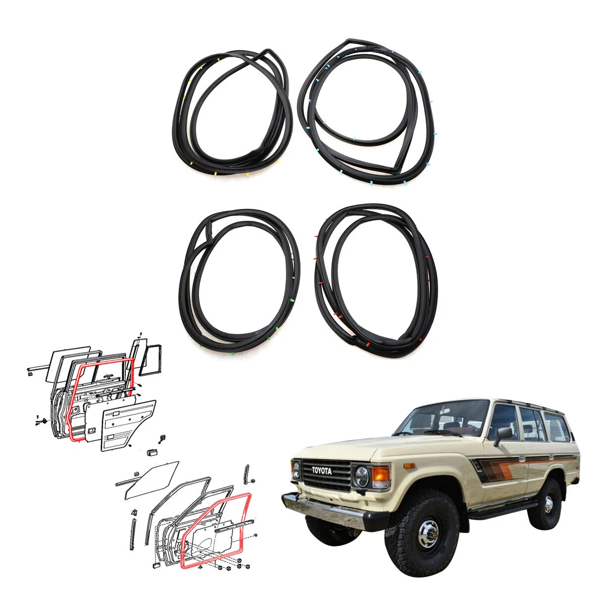 Front & Rear Door Weatherstrip for Toyota Land Cruiser J60 BJ61 FJ62G HJ61 1980-1987