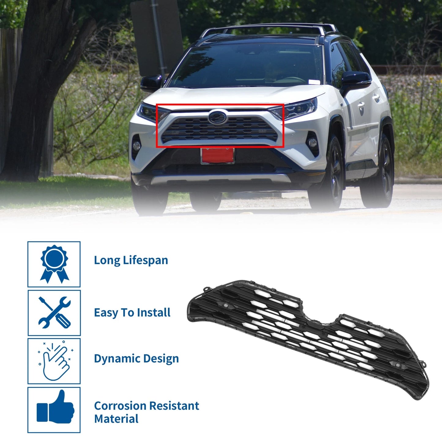 Front Hood Bumper Grille for Toyota RAV4 (2019-2022) Black