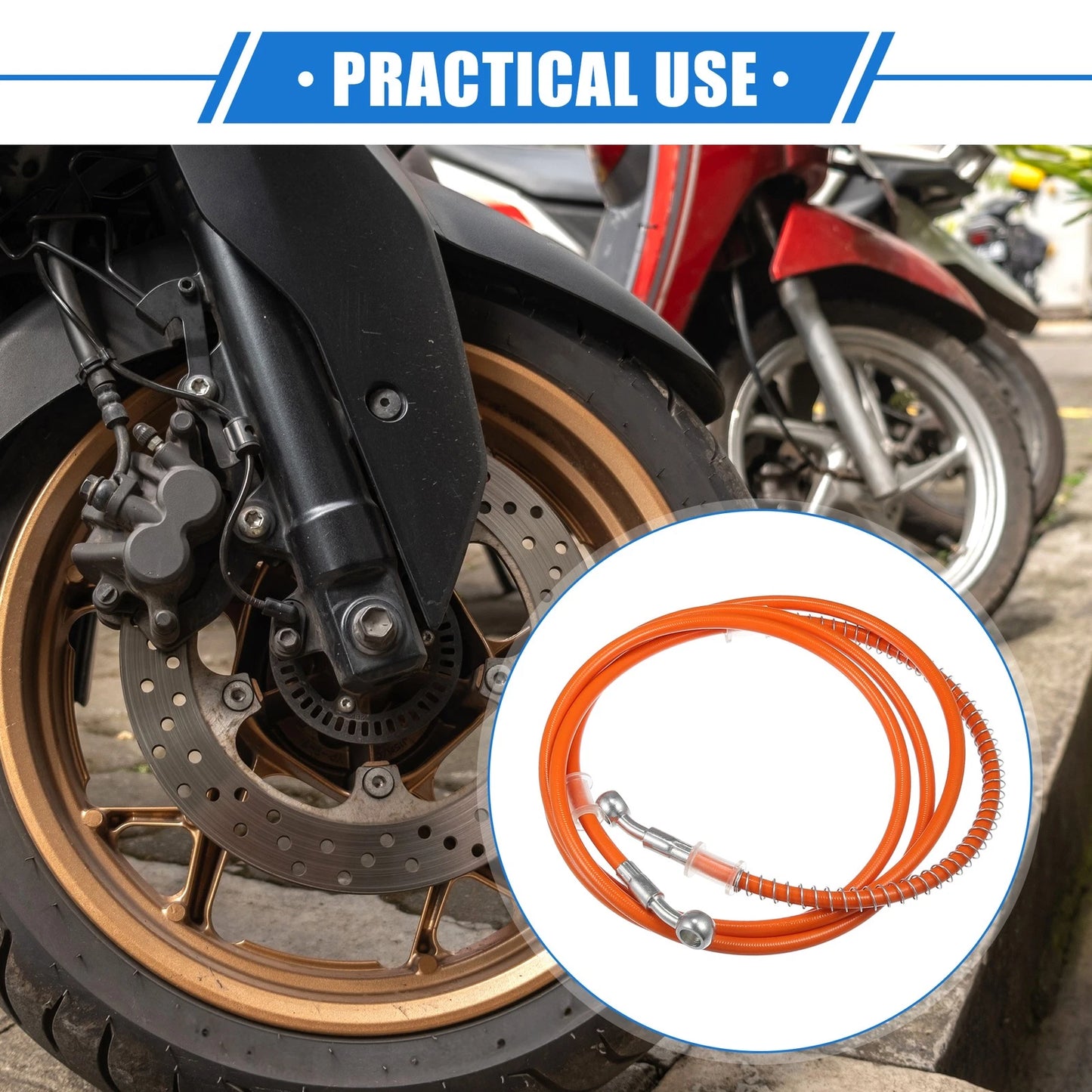 Orange Hydraulic Brake Hose Line 230cm 10mm for Motorcycle