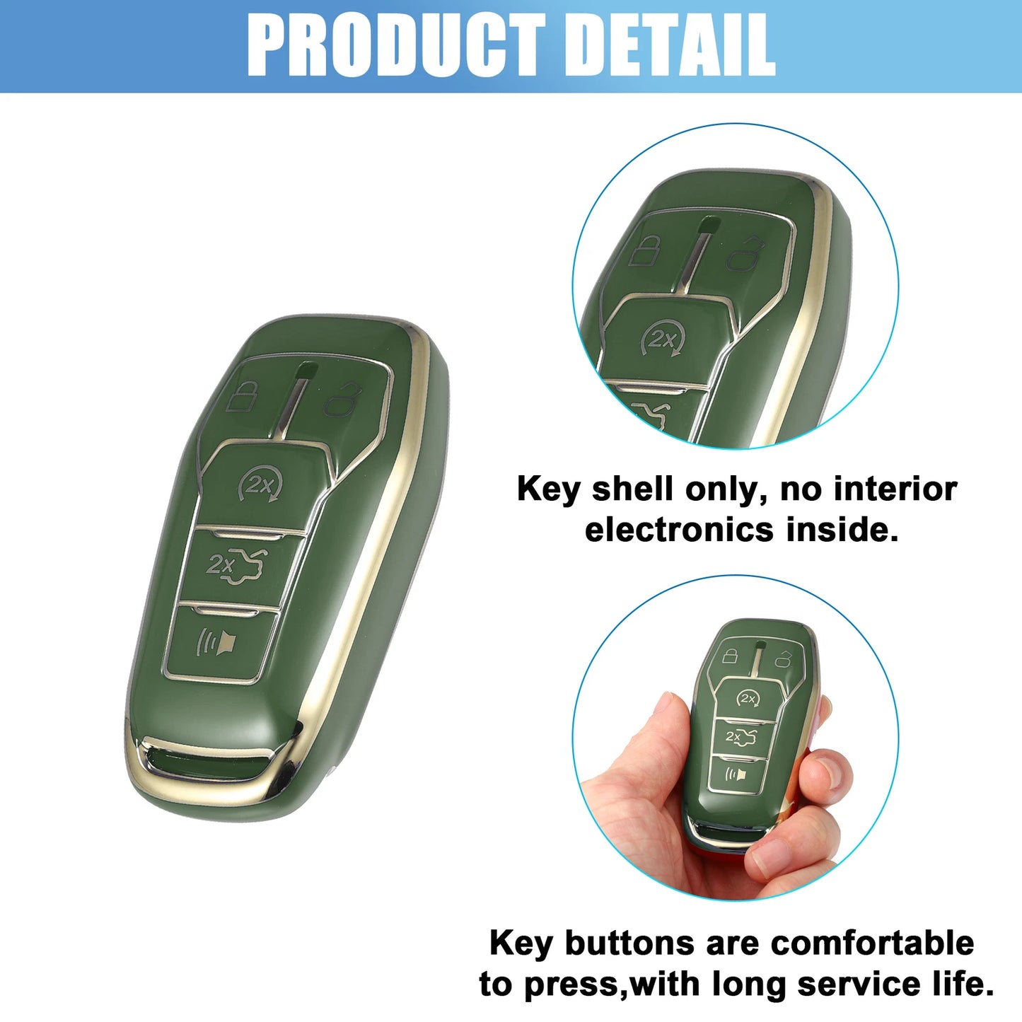 TPU Remote Key Fob Case Cover for Ford Fusion F150 (2013-2020) - Green