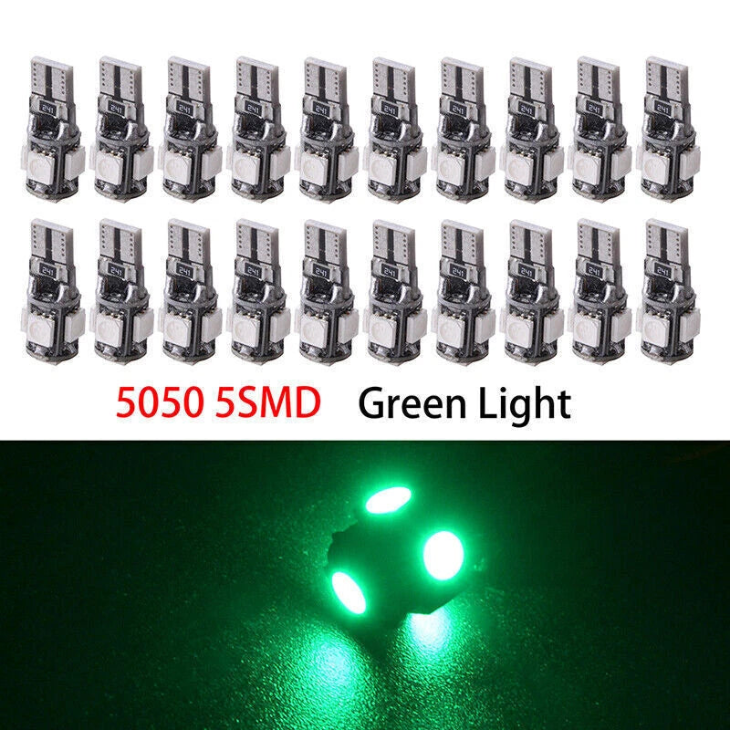 20 x T10 Green LED 5050 5SMD Wedge Light Bulbs for Car (W5W 194 168 2825)