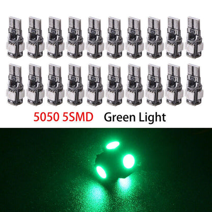 20 x T10 Green LED 5050 5SMD Wedge Light Bulbs for Car (W5W 194 168 2825)