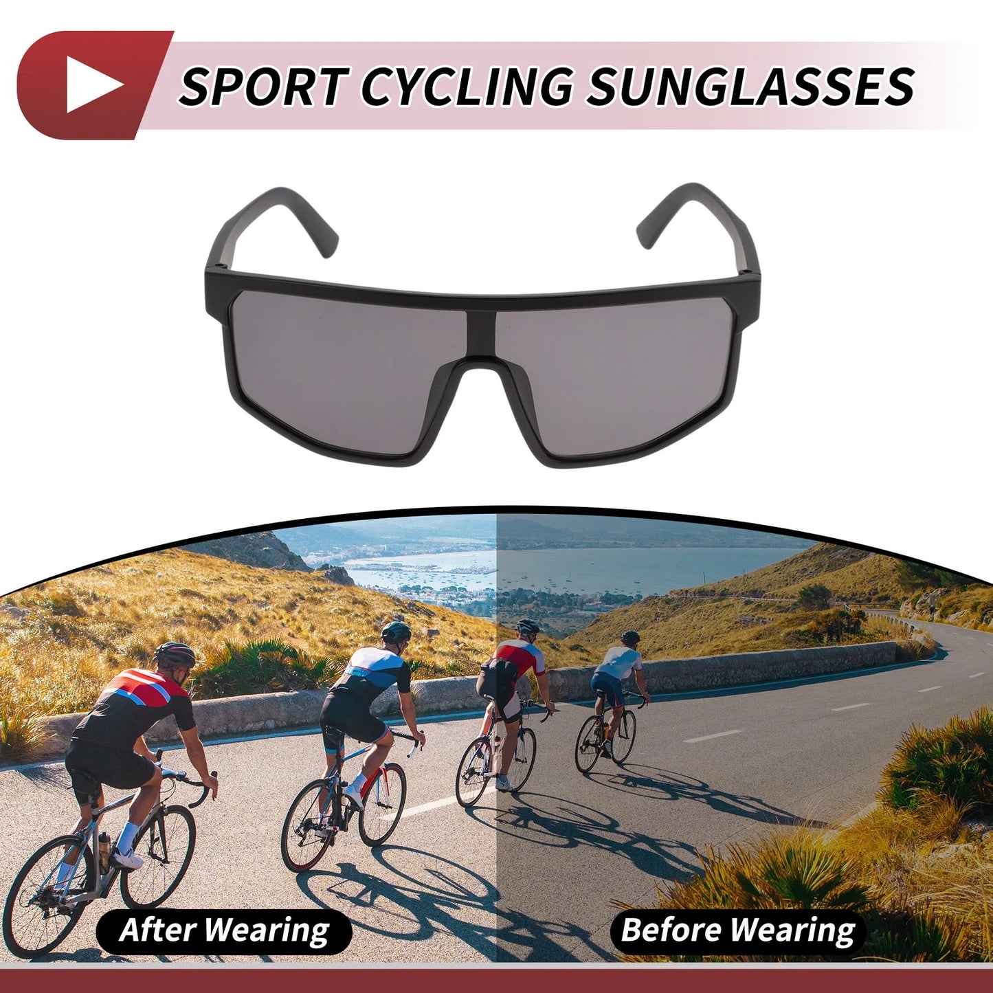 1 x Motorcycle Riding Goggles Dark Gray Lens Black Frame Cycling Sunglasses