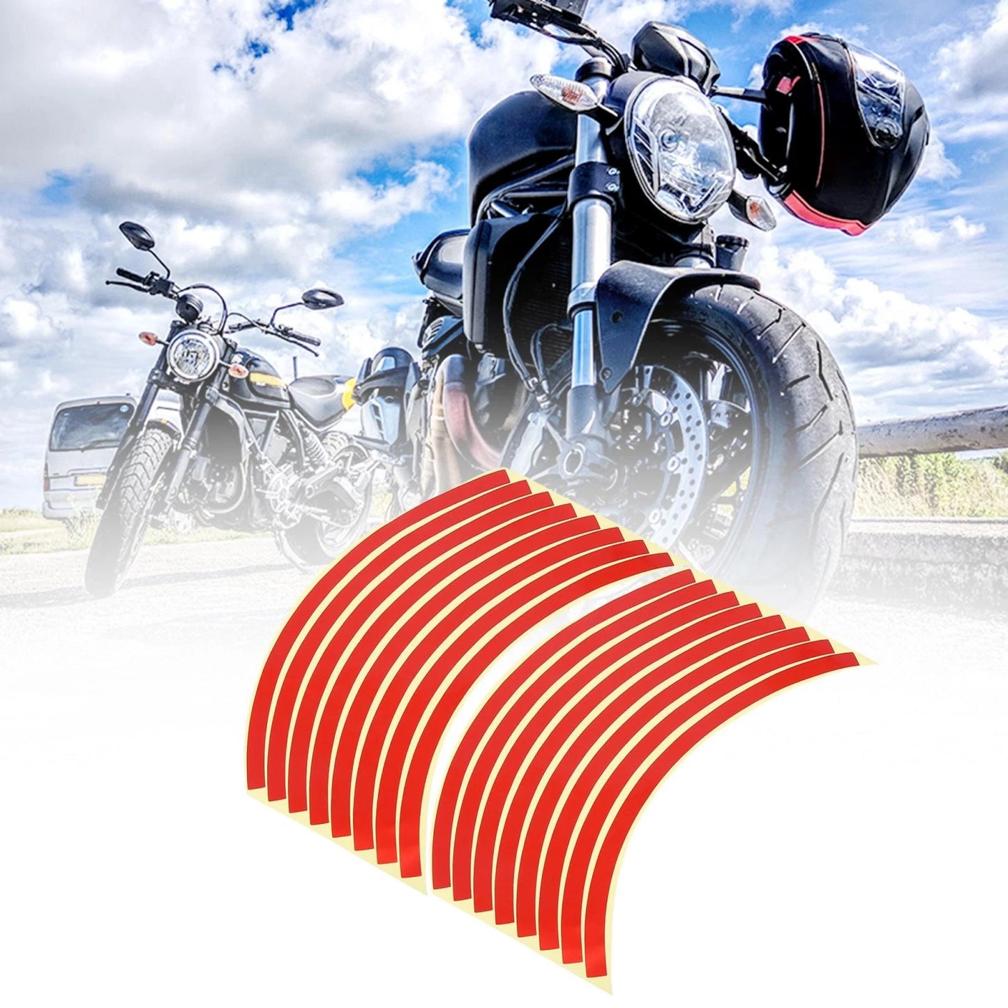 16pcs 12" Wheel Rim Sticker Reflective Strips Red for Motorcycle Car Bike