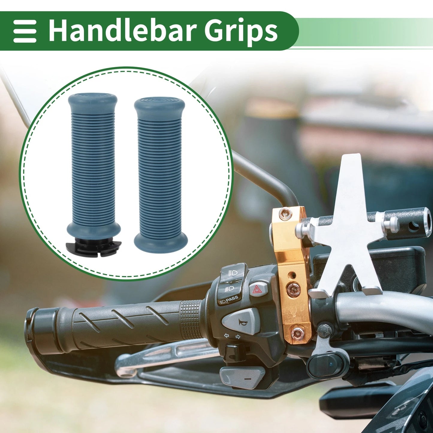 7/8" 22mm Handlebar Grips TPU Gray Blue for Motorcycle