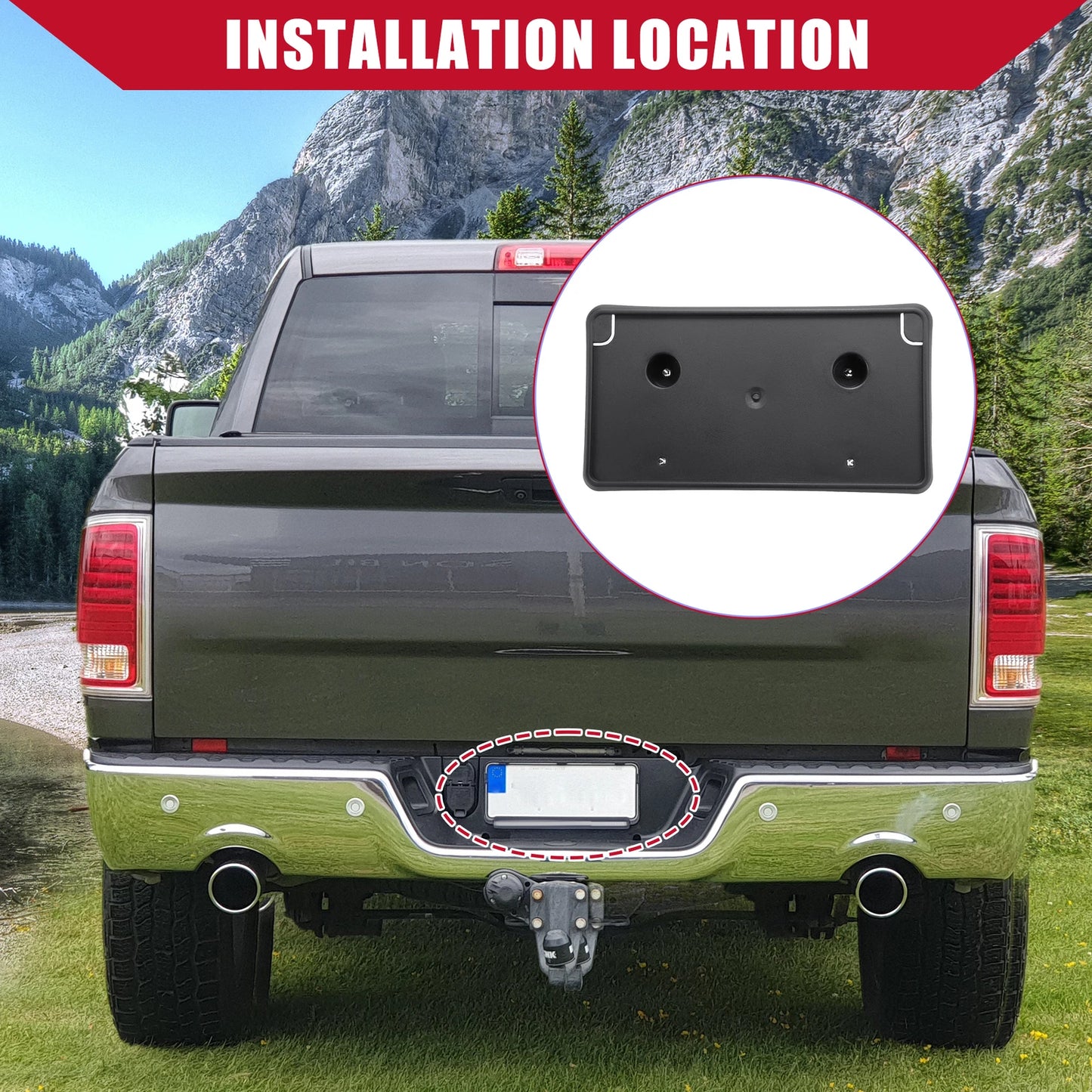 Plastic Black License Plate Frame Bracket for Dodge Ram (2013-2022)