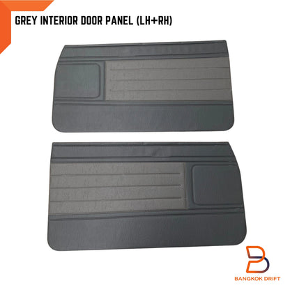 Grey Interior Door Panel Pair + Clips for Toyota Hilux UTE (1983-1988)