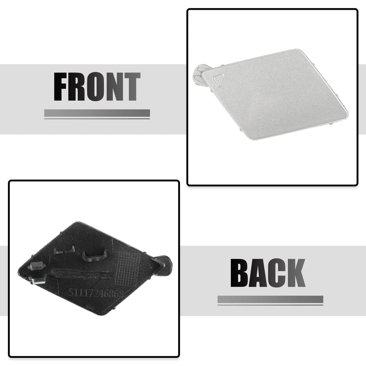 Tow Hook Cover Front Bumper for BMW 5 Series F10 Sedan Silver Tone