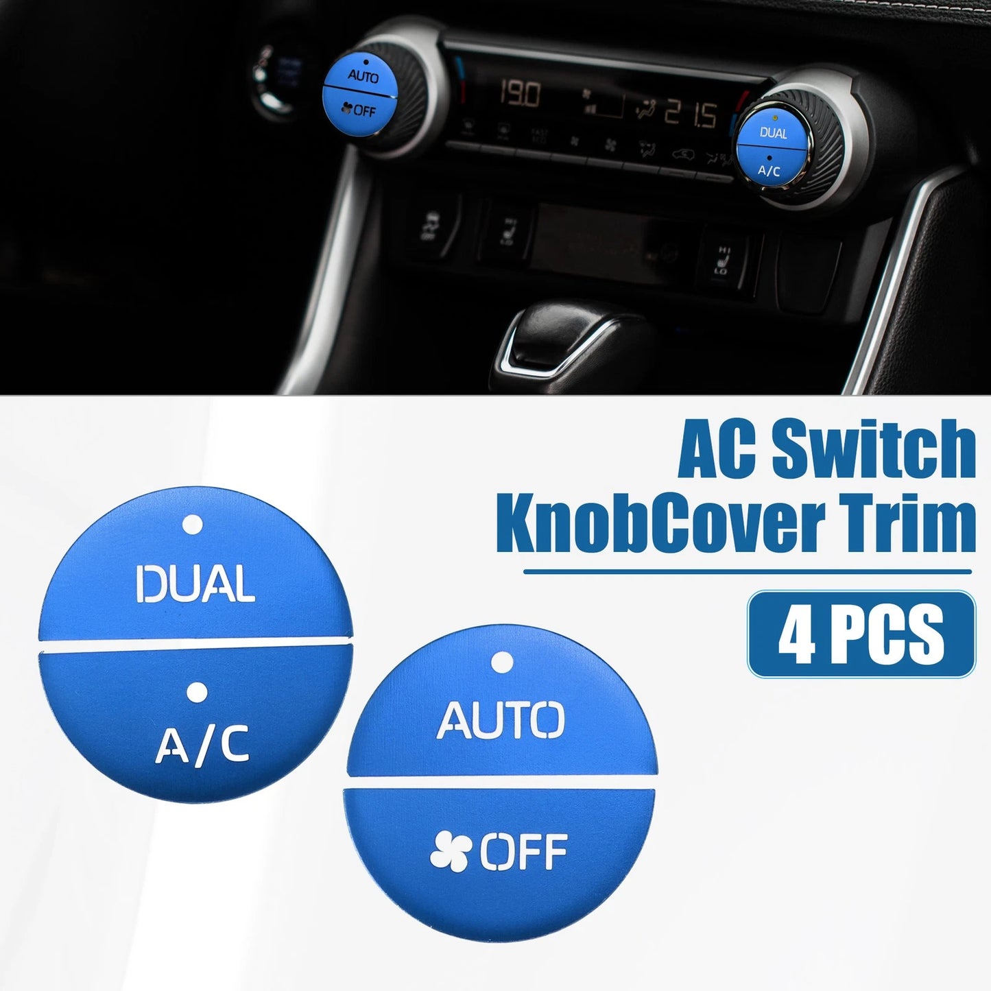 4 Pcs Aluminum Alloy Blue AC Switch Knob Cover Trim for Toyota RAV4 (2019–2022)