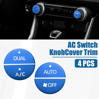 4 Pcs Aluminum Alloy Blue AC Switch Knob Cover Trim for Toyota RAV4 (2019–2022)