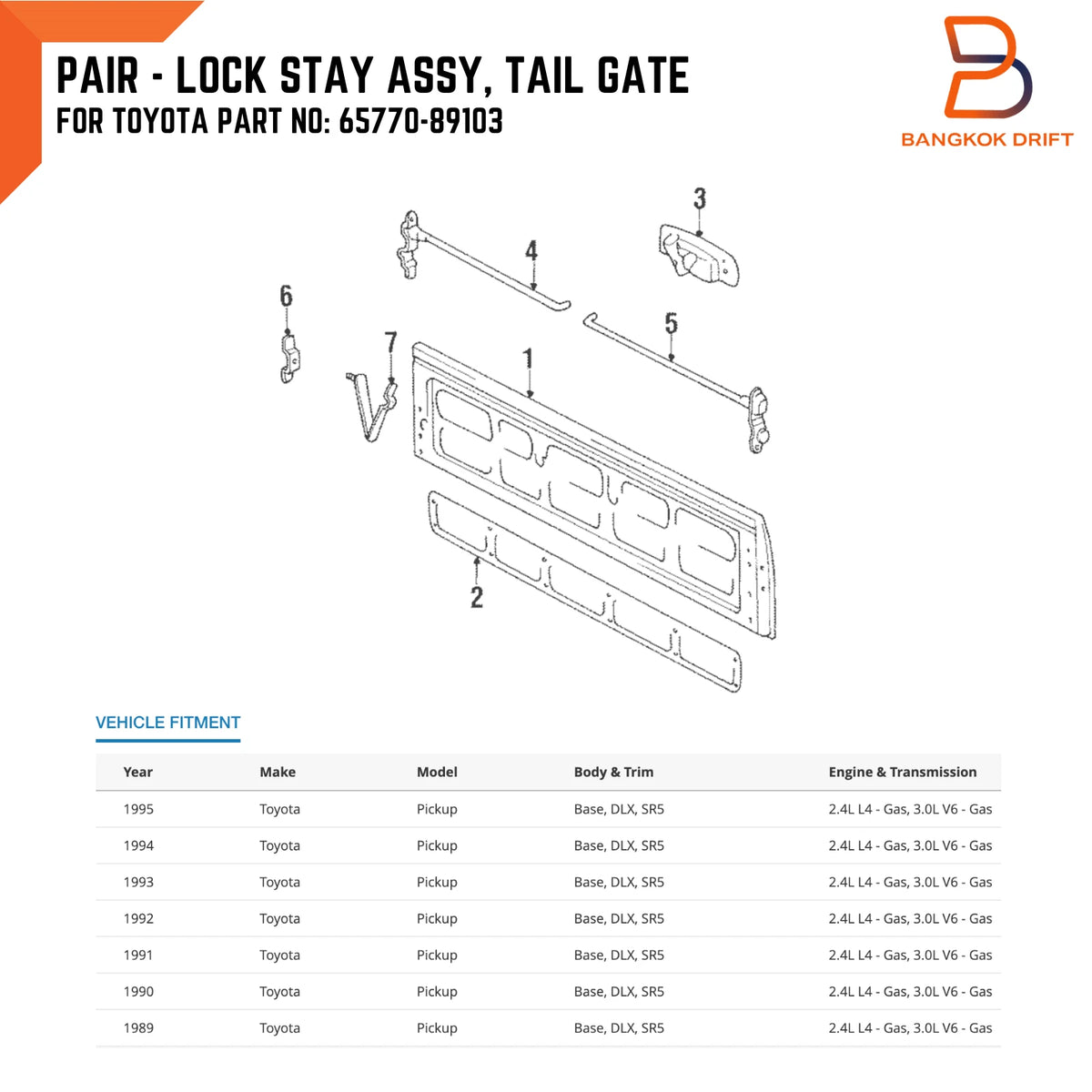 Tailgate Side Support Arm Stay Assist Lock Chain for Toyota Hilux (88-97)