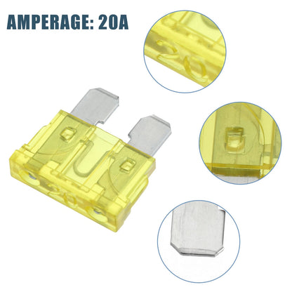 50pcs 20A Mini Blade Style Fuses for Car Boat Truck SUV Motorcycle Yellow