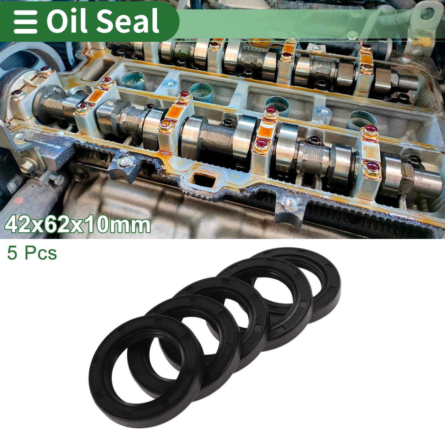 Oil Seal NBR Rubber 42x62x10mm High Pressure Black 5 Pcs