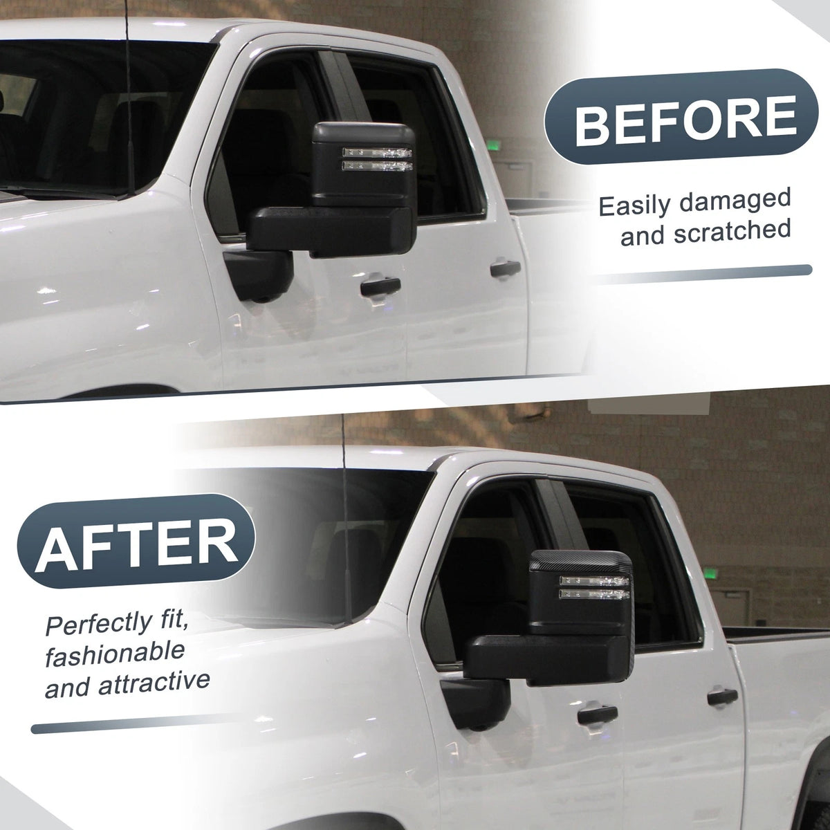 Rearview Mirror Cover Cap Set Black Carbon Fiber for Chevrolet Silverado GMC