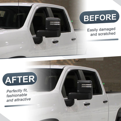 Rearview Mirror Cover Cap Set Black Carbon Fiber for Chevrolet Silverado GMC
