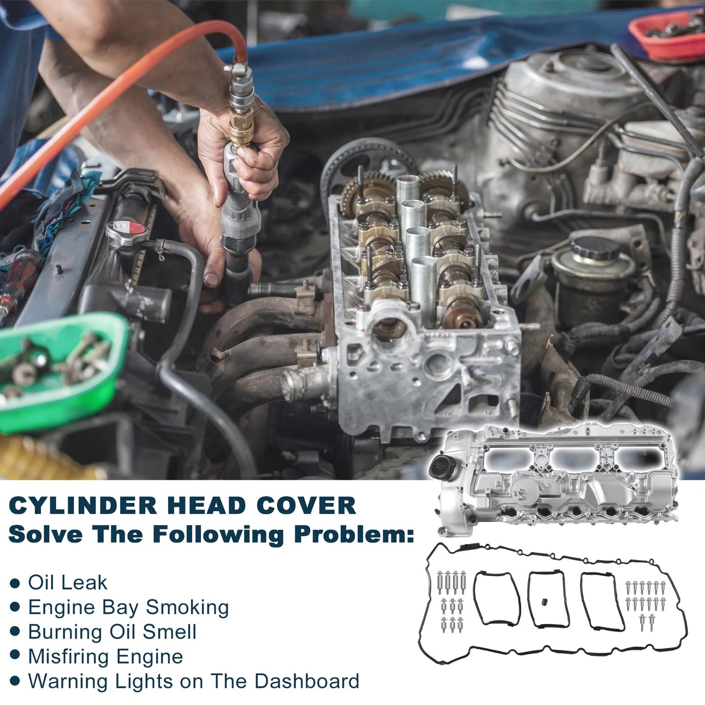 Engine Valve Cover with Gasket for BMW 135is (2013) - Silver Tone