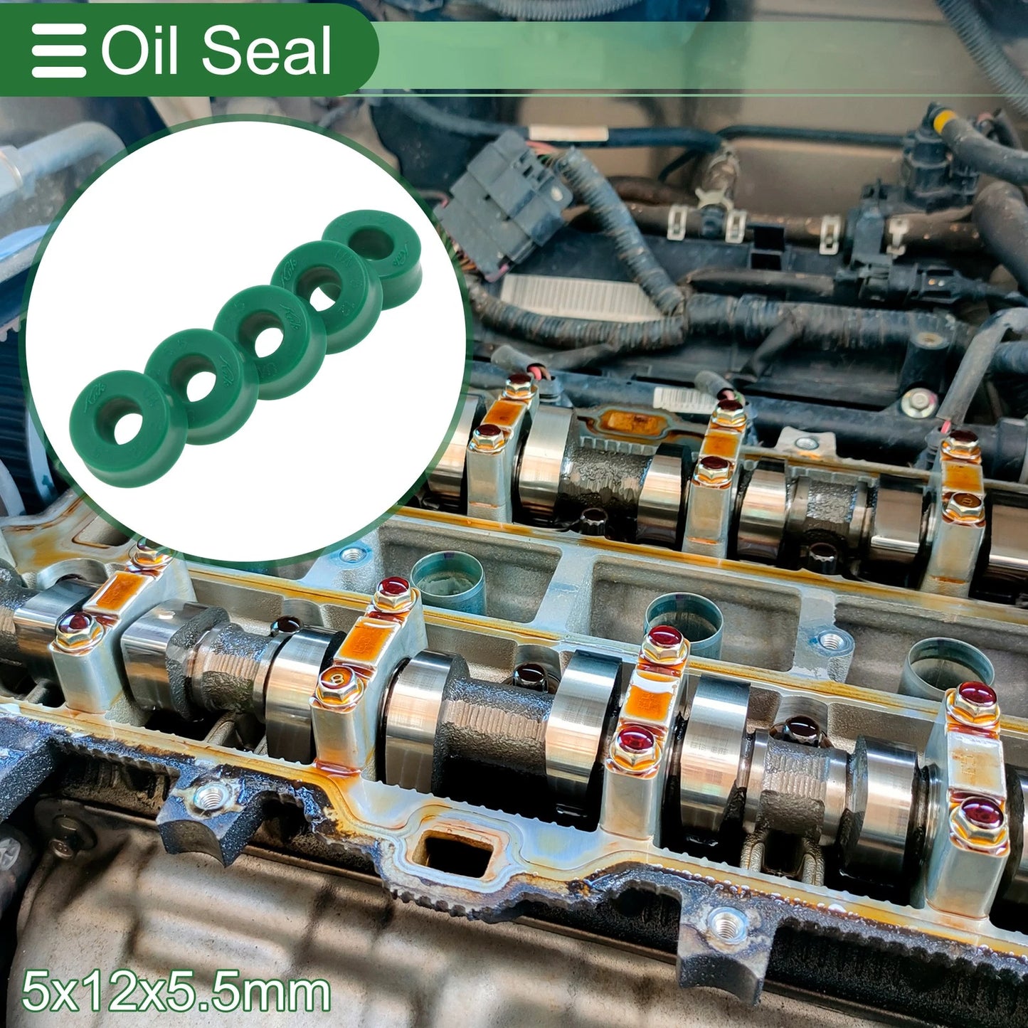 Oil Seal 5x12x5.5mm TPU Rotary Shaft Seal Seal Ring Green 5 Pcs