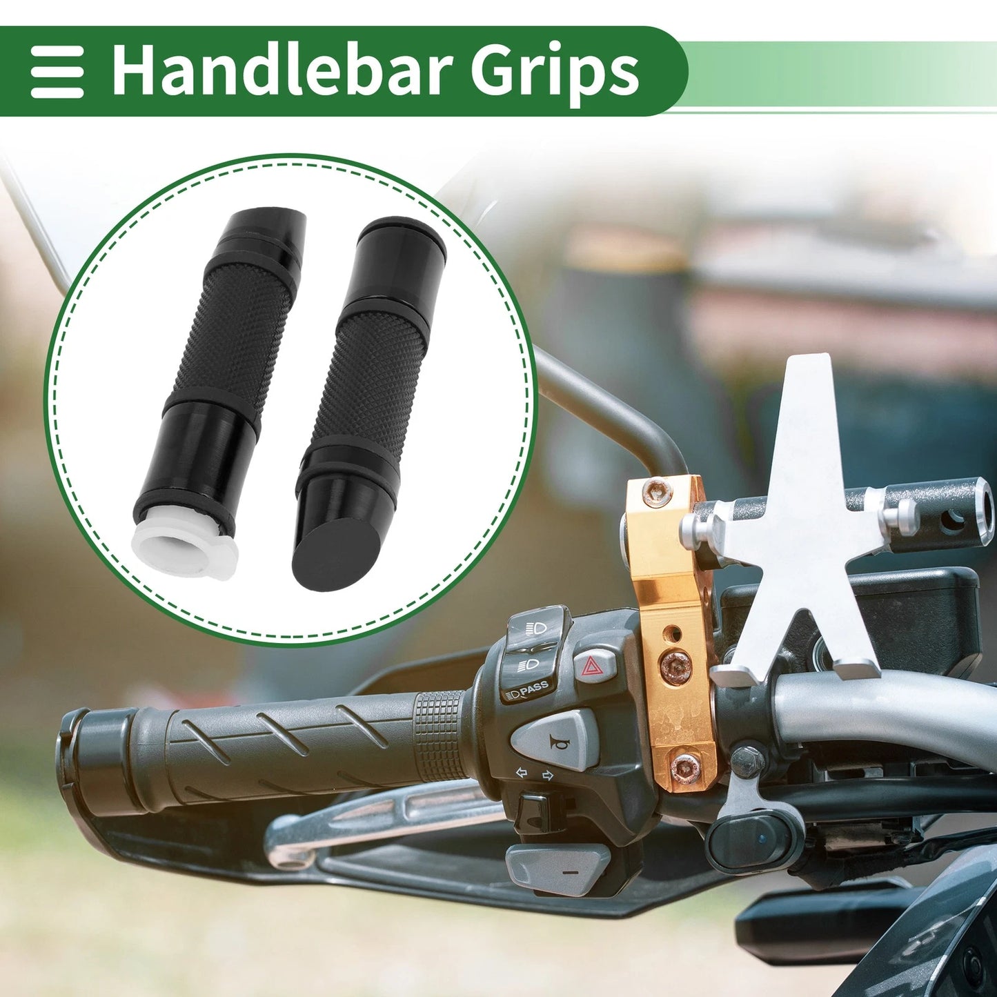 7/8" 22mm Motorcycle Hand Grips Aluminum Alloy Rubber Black