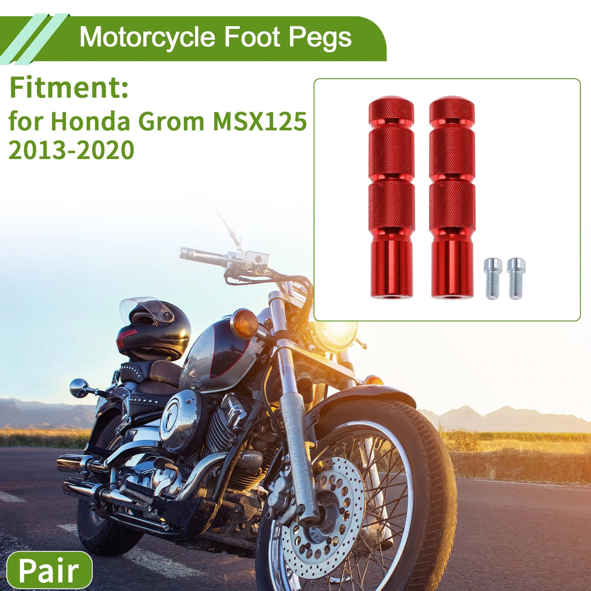Foot Pegs Front Aluminum Alloy Red for Honda Grom MSX125 (2013–2020)