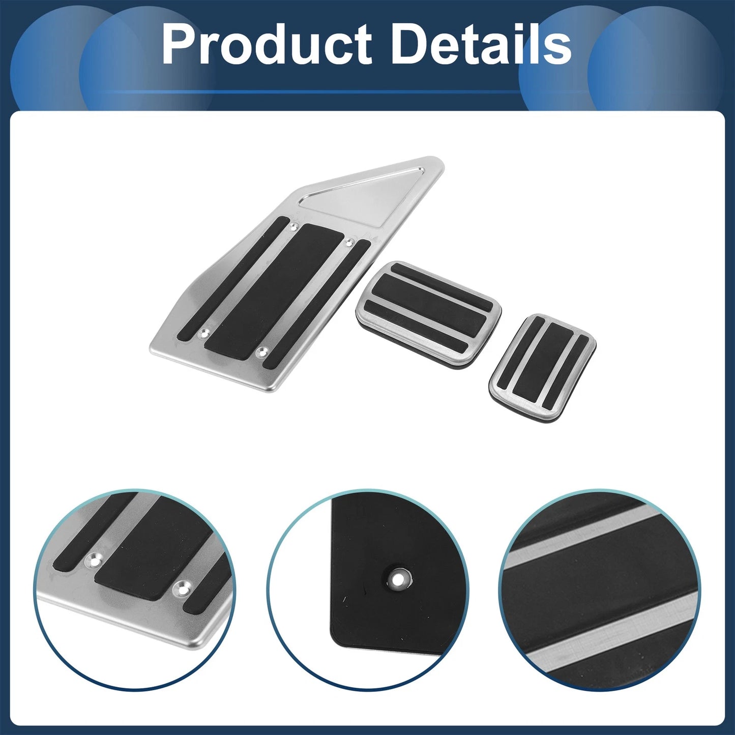 3 x Foot Accelerator Pedal Covers for Peugeot 508 (2012-2014) Silver Tone